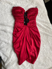 Red Satin Dress w/Black Embellishment from Movie Appearance