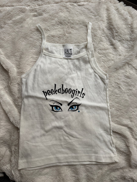 White Peek-a-Boo Girls Tank Top w/Autographed Photos