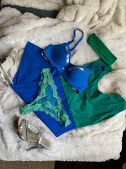 Blue & Green Outfit w/ Silver Heels