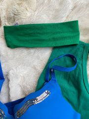 Blue & Green Outfit w/ Silver Heels