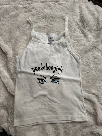 White Peek-a-Boo Girls Tank Top w/Autographed Photos
