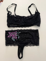 Black Lace Set with Black Glitter Wedges From Film Appearance