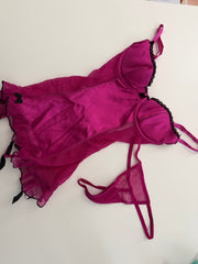 Pink & Black Satin Set w/Black Heels from Movie Appearance