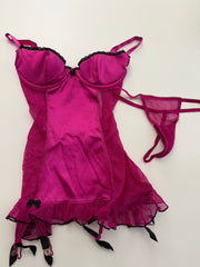 Pink & Black Satin Set w/Black Heels from Movie Appearance
