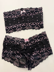 Pink & Black Lace Set w/Clear/Silver Heels Worn in Movie Appearance