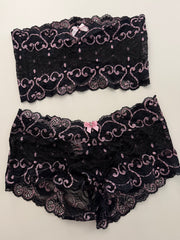 Pink & Black Lace Set w/Clear/Silver Heels Worn in Movie Appearance