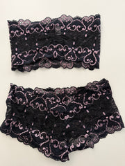 Pink & Black Lace Set w/Clear/Silver Heels Worn in Movie Appearance