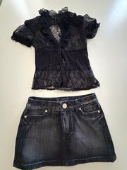 Black Lacy Top and Black Denim Skirt from Film Appearance